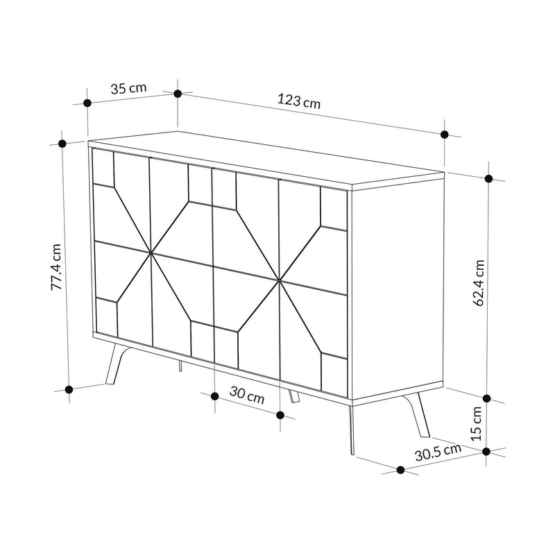 Comoda DUNE, gri cu efect de marmura, PAL, 123x35x77 cm