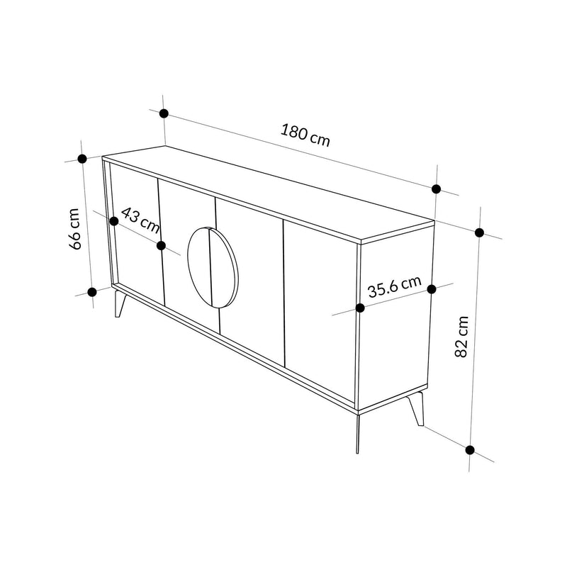 Comoda GORA, alb/negru, PAL, 180x36x82 cm