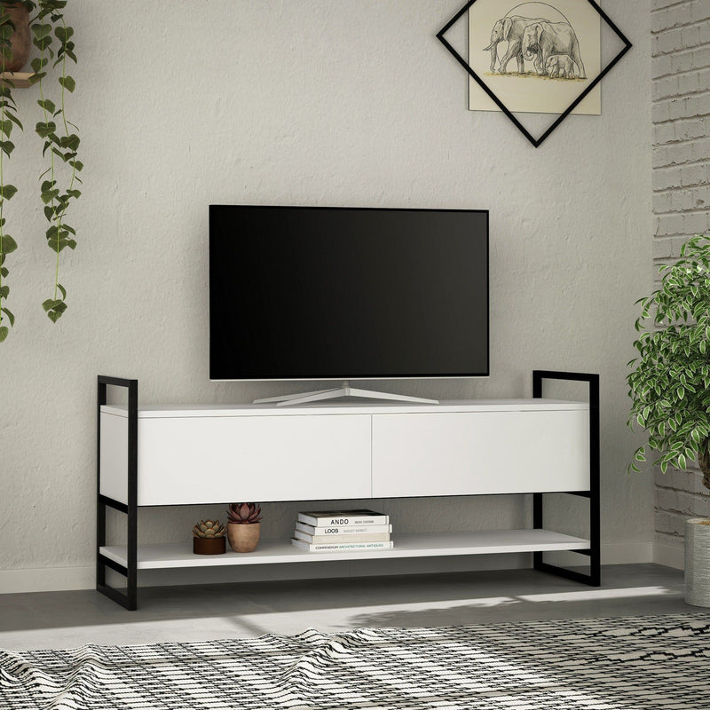 Comoda TV Metola, alb, PAL/metal, 131x39x58 cm