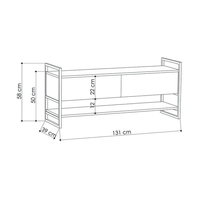 Comoda TV METOLA, gri antracit, PAL melaminat/metal, 131x39x58 cm