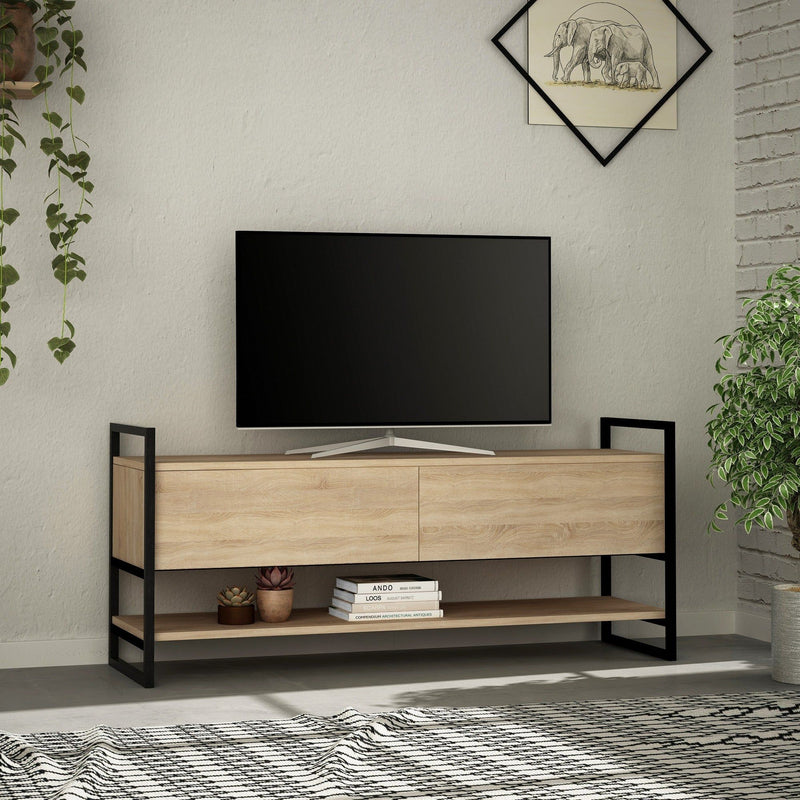 Comoda TV Metola, stejar, PAL/metal, 131x39x58 cm