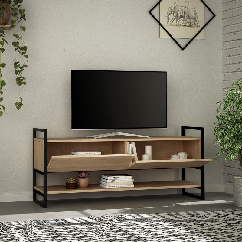 Comoda TV Metola, stejar, PAL/metal, 131x39x58 cm