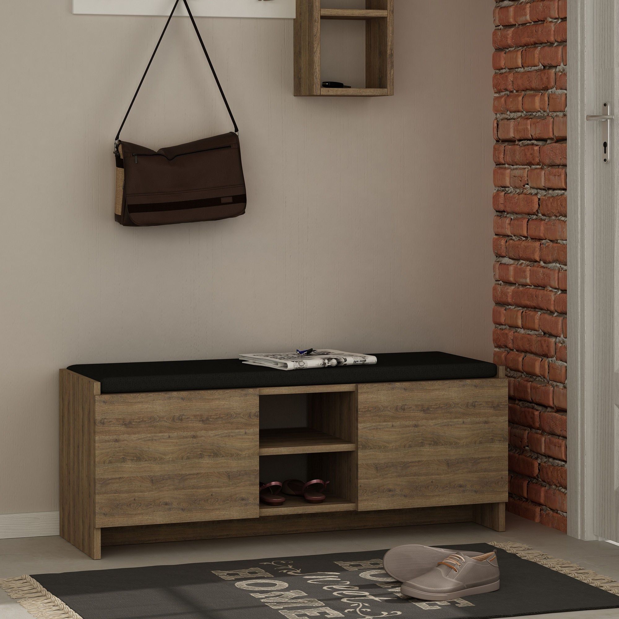 Pantofar ZULLA, stejar inchis, PAL melaminat, 110x37x43 cm