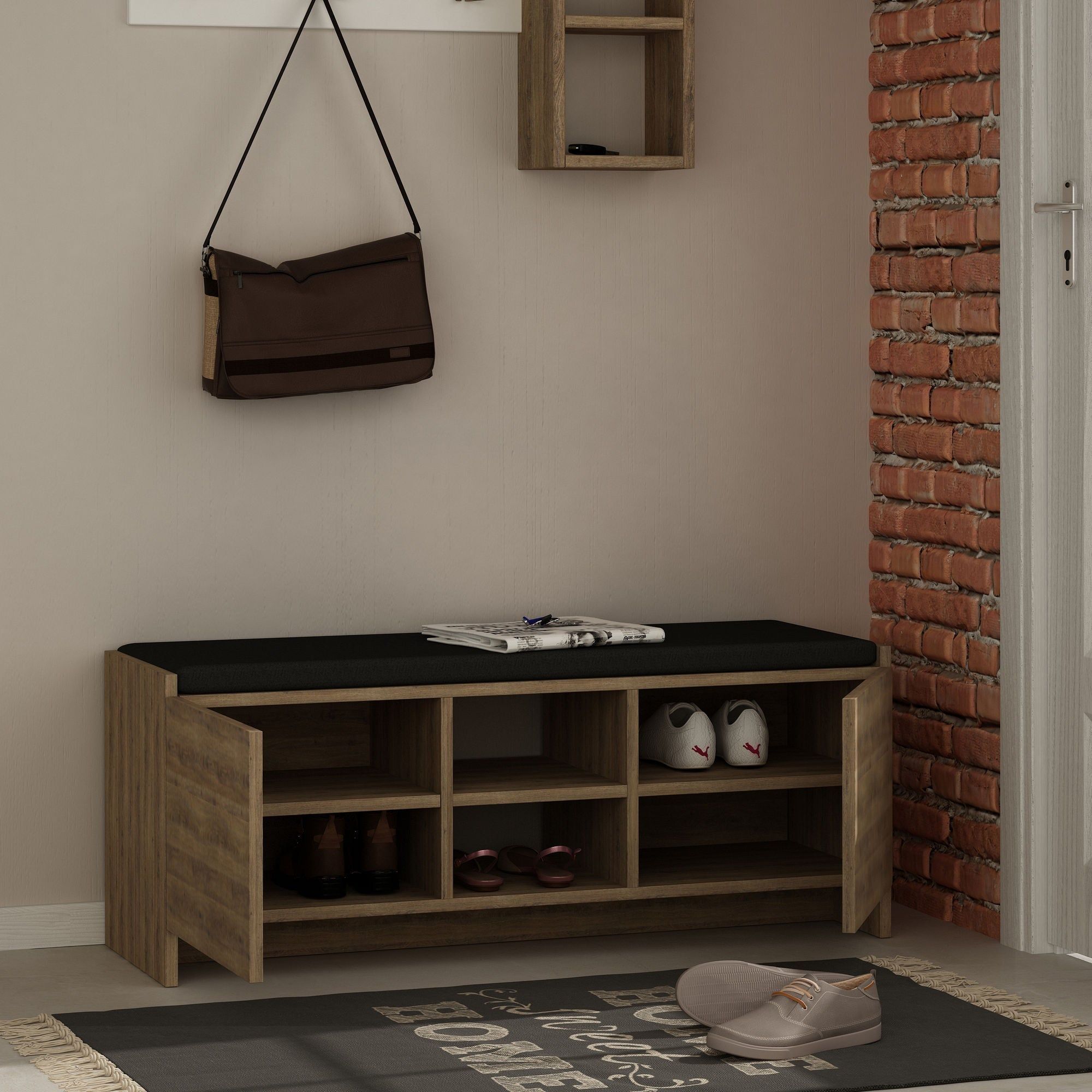 Pantofar ZULLA, stejar inchis, PAL melaminat, 110x37x43 cm
