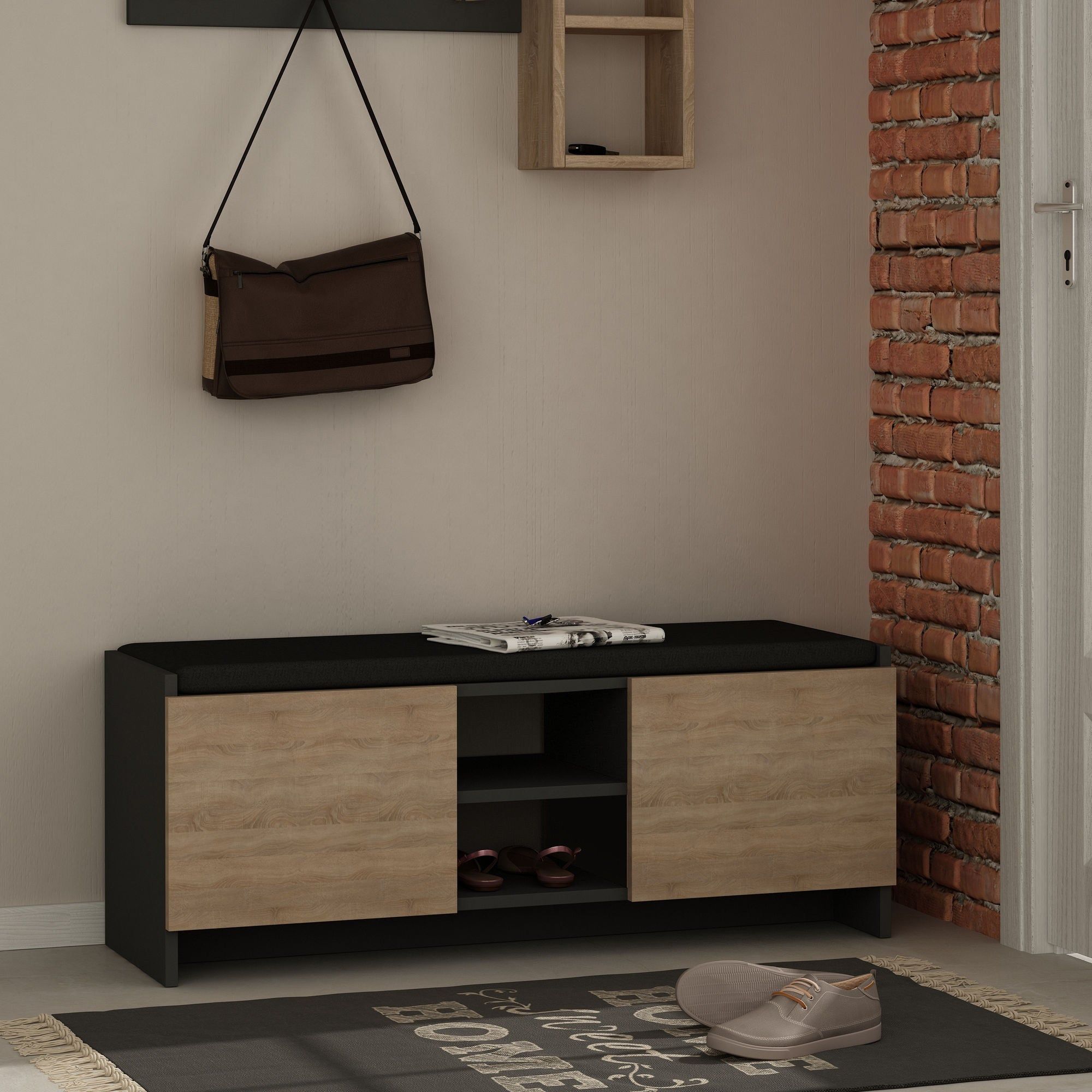Pantofar ZULLA, stejar sonoma/gri antracit, PAL melaminat, 110x37x43 cm