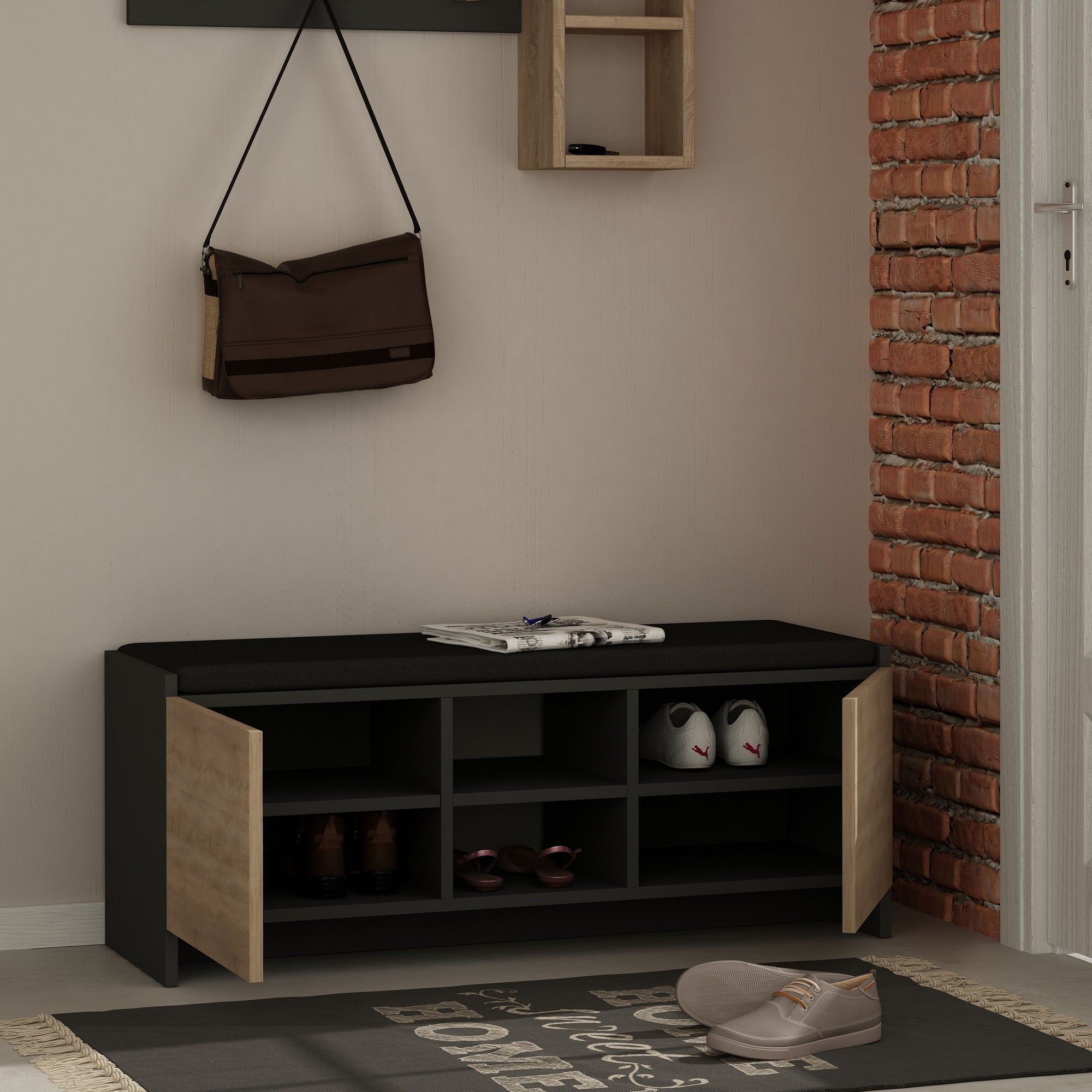 Pantofar ZULLA, stejar sonoma/gri antracit, PAL melaminat, 110x37x43 cm
