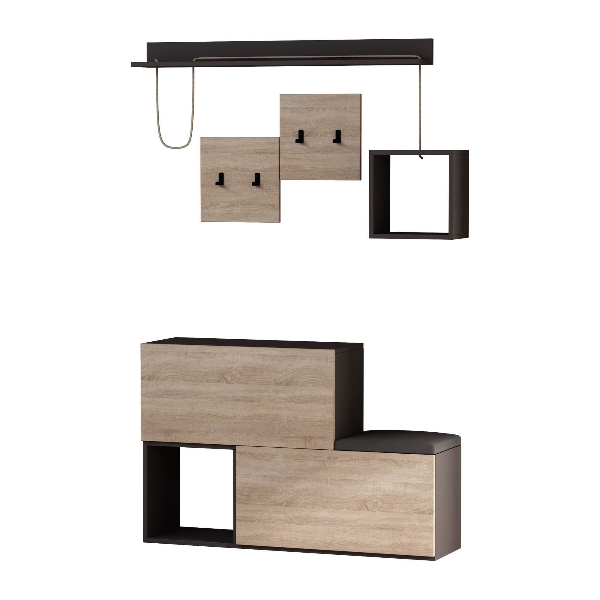Set hol HOLDON, stejar sonoma/gri antracit, PAL melaminat, format din cuier, pantofar, polita si raft