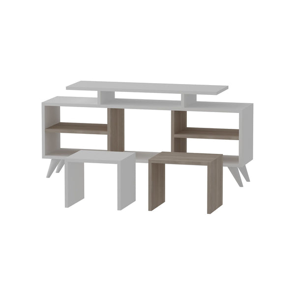 Mobilier living KUTAY, alb/stejar, PAL melaminat, 3 piese, 120x30x57 cm