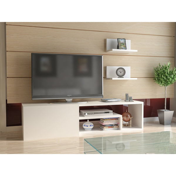 Set comoda Tv si 2 rafturi Zeplin, alb, PAL melaminat, 120x29x30 cm
