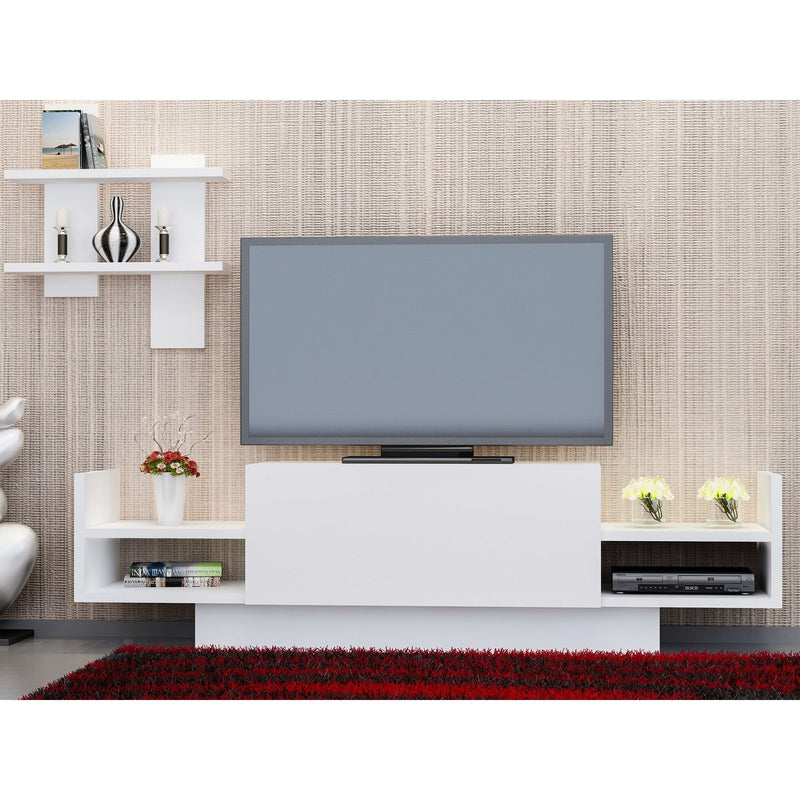 Set living Bahar, format din comoda TV si un raft, alb, PAL