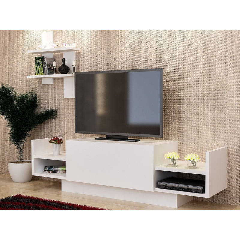 Set living Bahar, format din comoda TV si un raft, alb, PAL