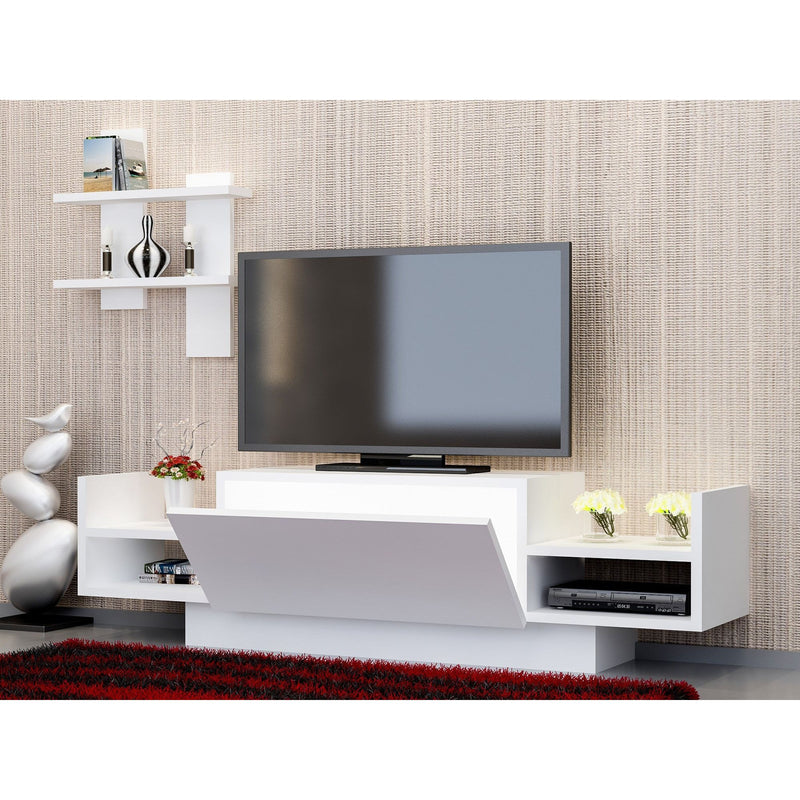 Set living Bahar, format din comoda TV si un raft, alb, PAL