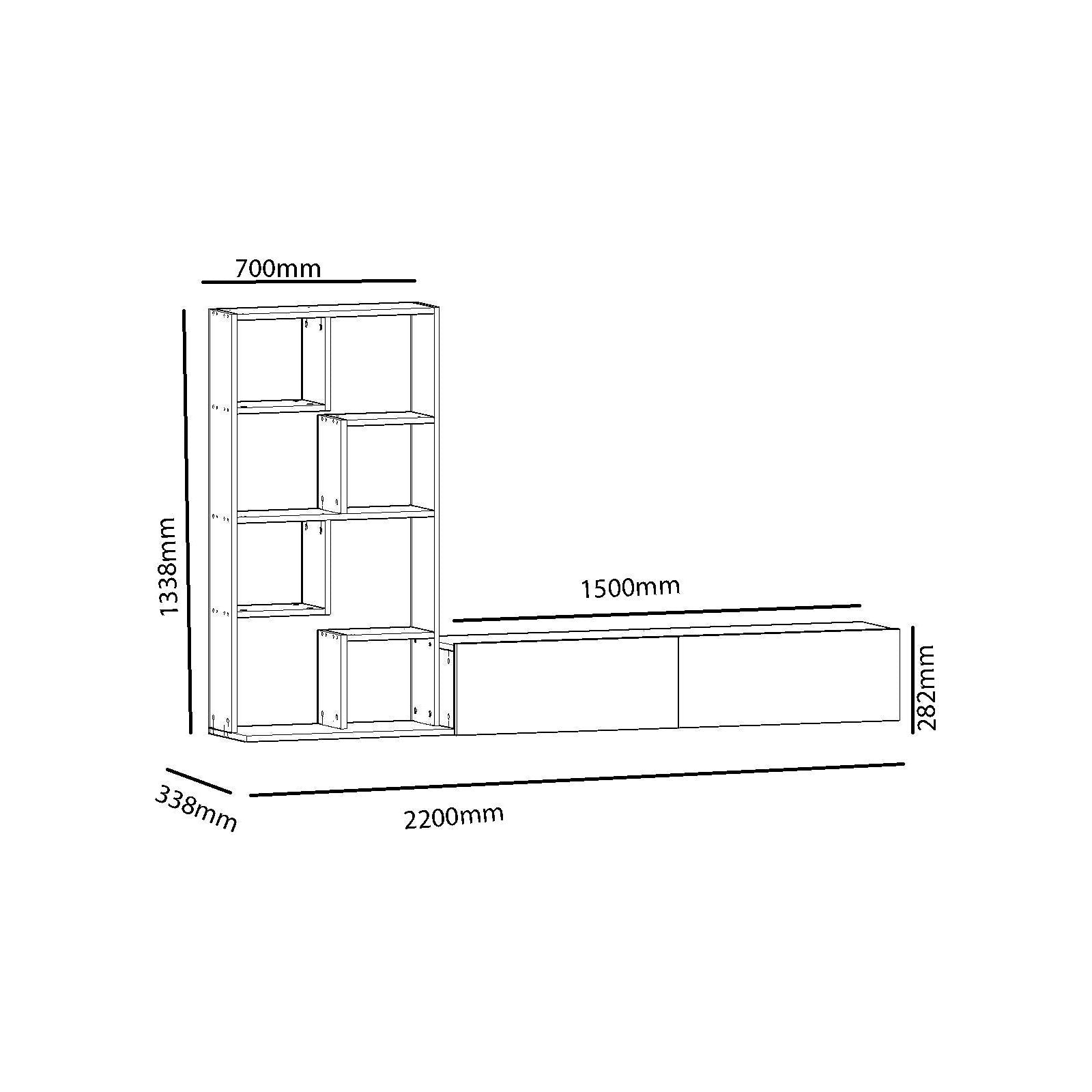 Mobilier living BARE, alb, PAL melaminat, 2 piese, 220x34x134 cm