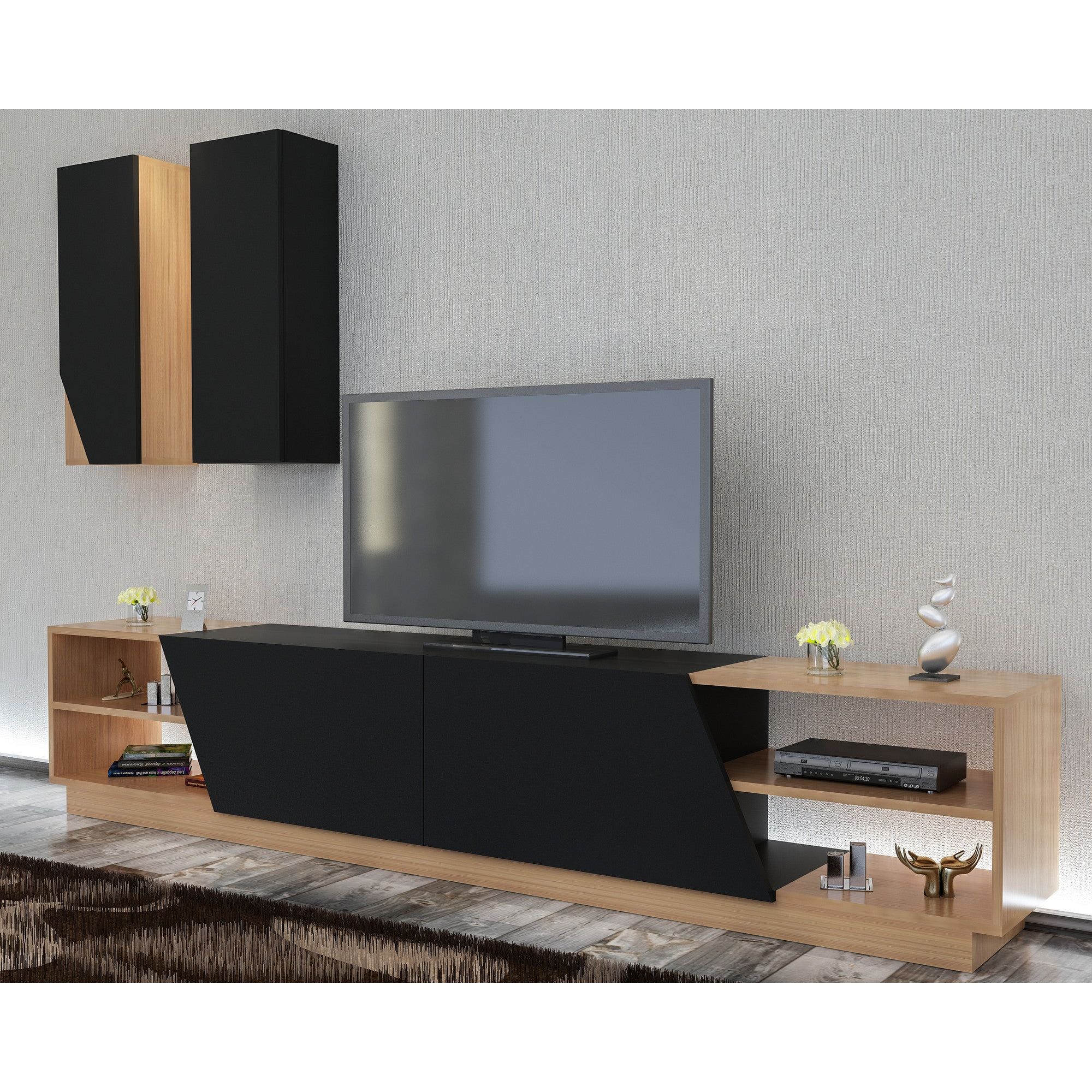 Set mobilier ZEBRA. stejar/negru mat, PAL melaminat, 3 piese