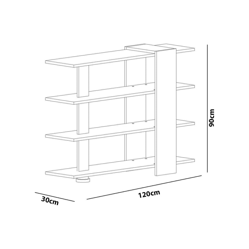 Biblioteca NUR, alb/nuc, PAL melaminat, 120x30x90 cm