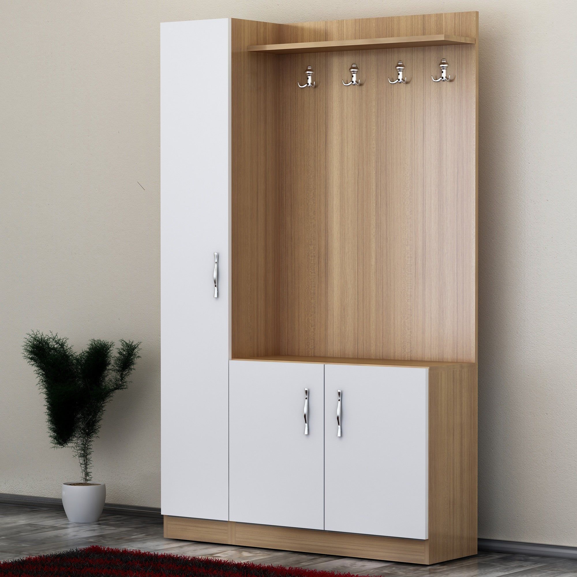 Mobilier hol NATUREL, alb/stejar, PAL melaminat, 110x32x180 cm