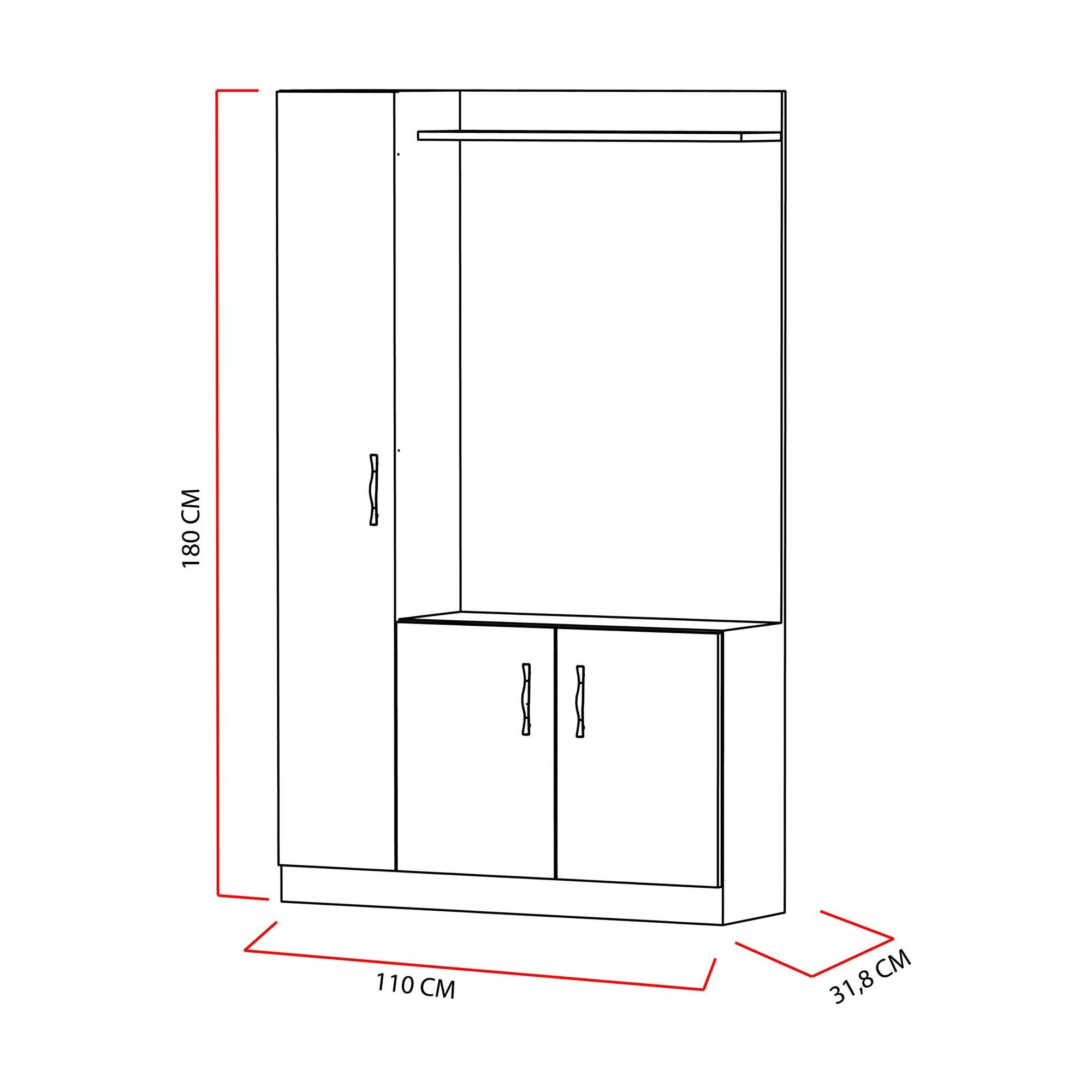 Mobilier hol NATUREL, alb/stejar, PAL melaminat, 110x32x180 cm
