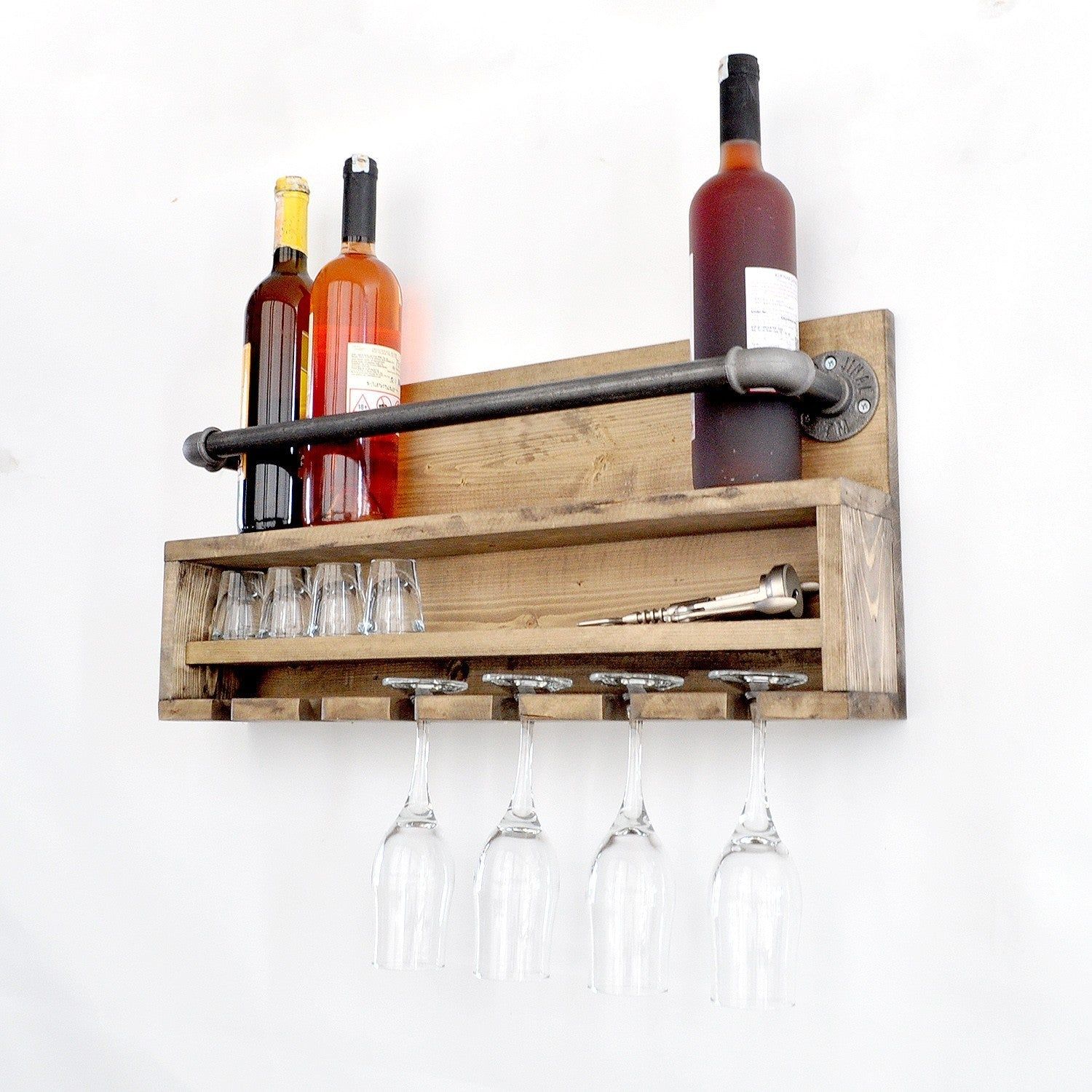 Raft bucatarie BORURAF216, stejar, lemn/metal, 60x11x28 cm