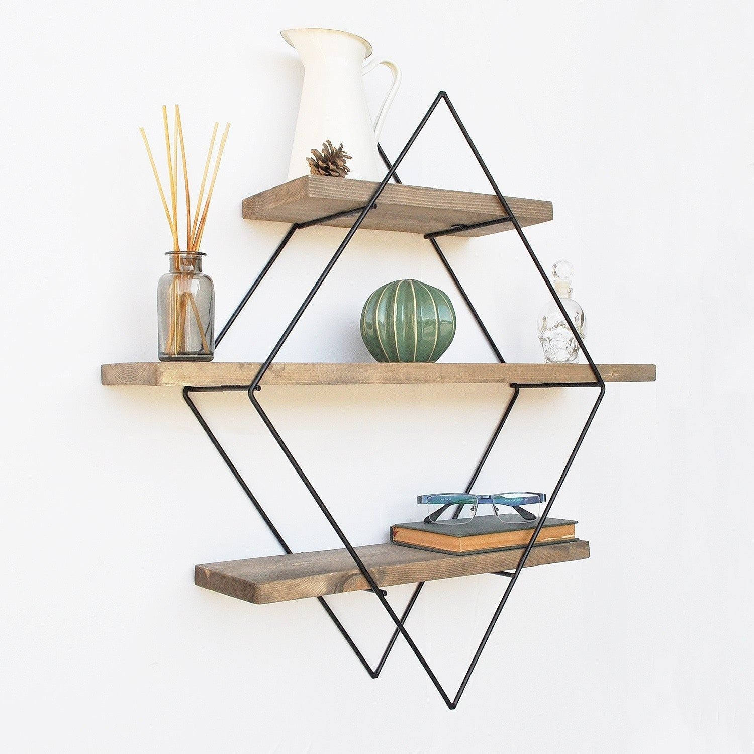 Raft WR007, maro/negru, lemn de molid/metal, 60x14x60 cm