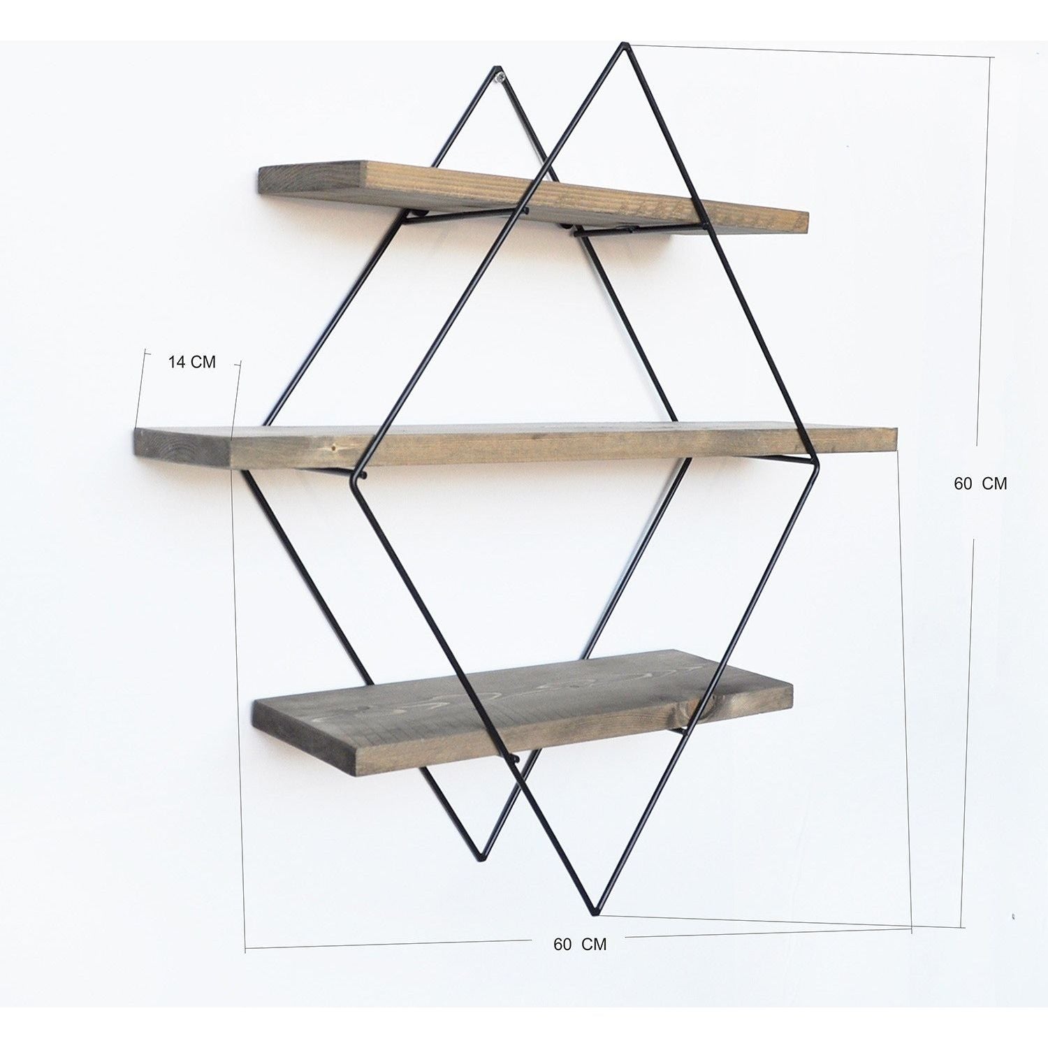 Raft WR007, maro/negru, lemn de molid/metal, 60x14x60 cm