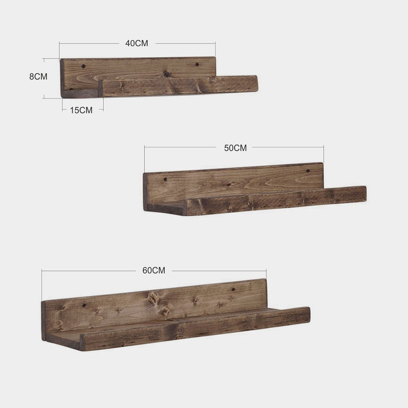 Set Rafturi AA104, 3 bucati, 100% lemn de molid, 60x8x15 cm