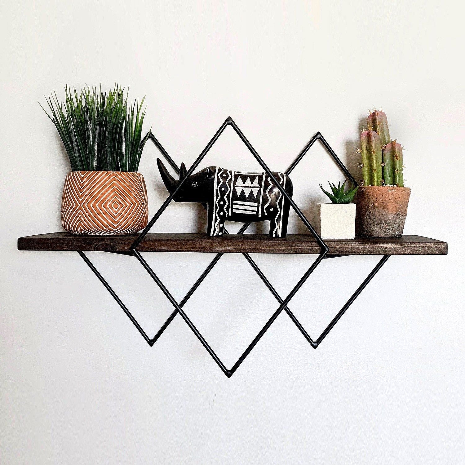 Polita WR033, maro/negru, lemn de molid/metal, 60x14x36 cm