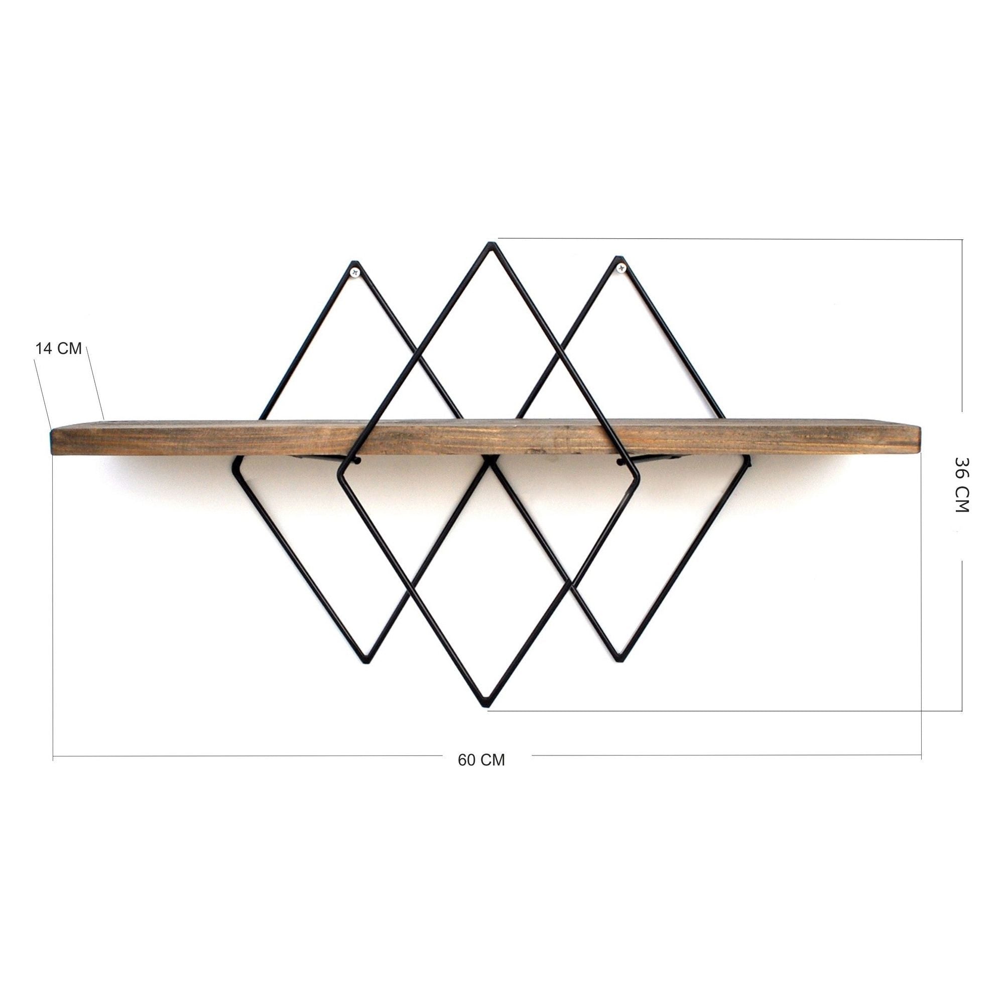 Polita WR033, maro/negru, lemn de molid/metal, 60x14x36 cm