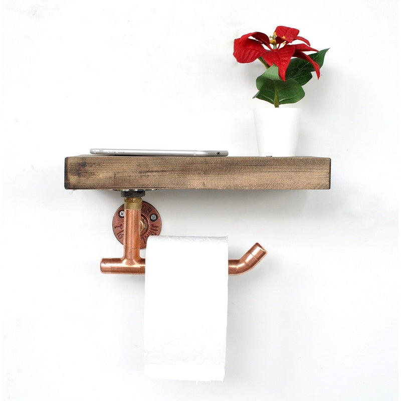Suport hartie igienica COP016, lemn de molid/cupru, 30x15x14 cm