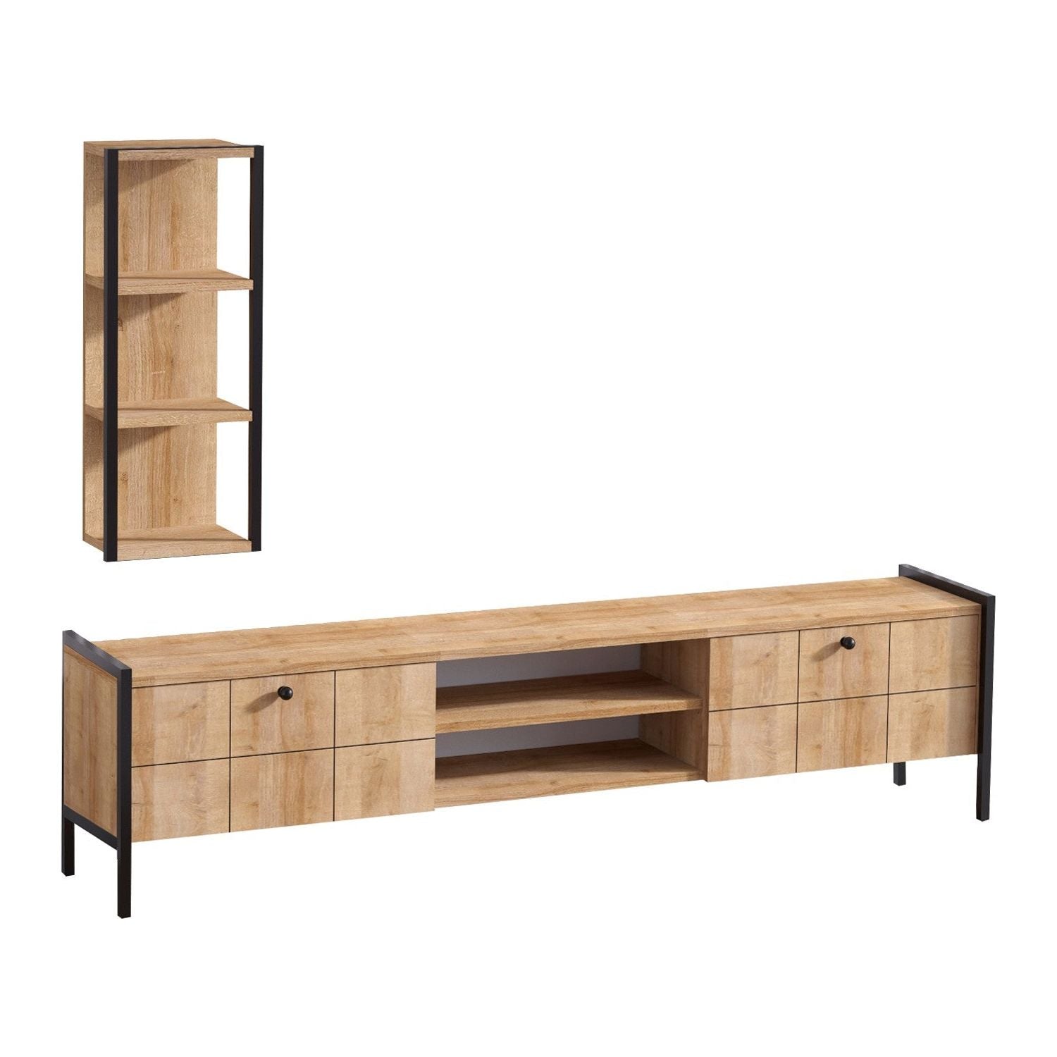 Mobilier living PAOLA, stejar deschis/negru, PAL melaminat, 2 piese
