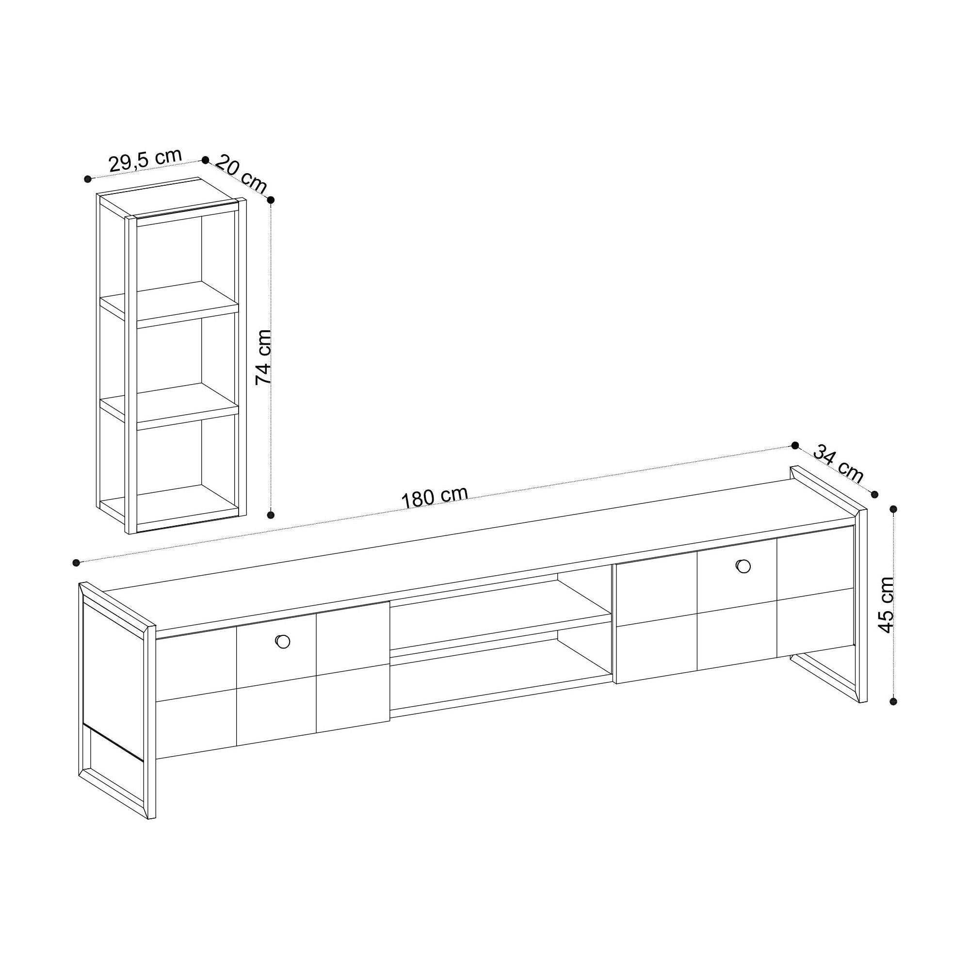Mobilier living PAOLA, stejar deschis/negru, PAL melaminat, 2 piese