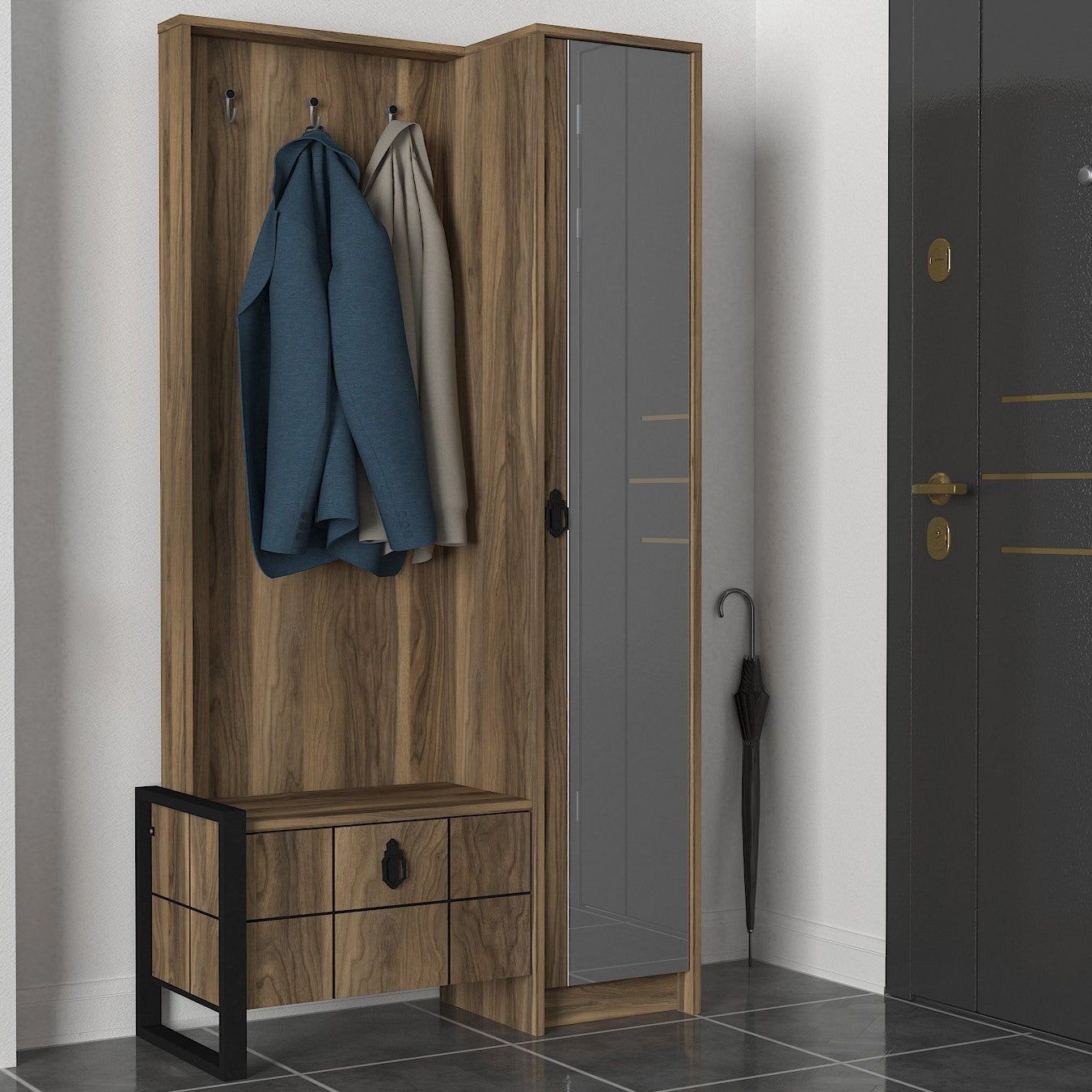 Mobilier hol LOST, nuc, PAL melaminat, 90x35x180 cm