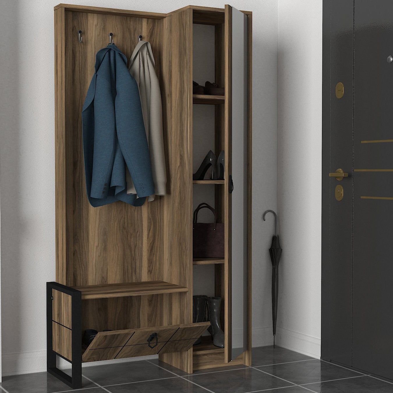Mobilier hol LOST, nuc, PAL melaminat, 90x35x180 cm