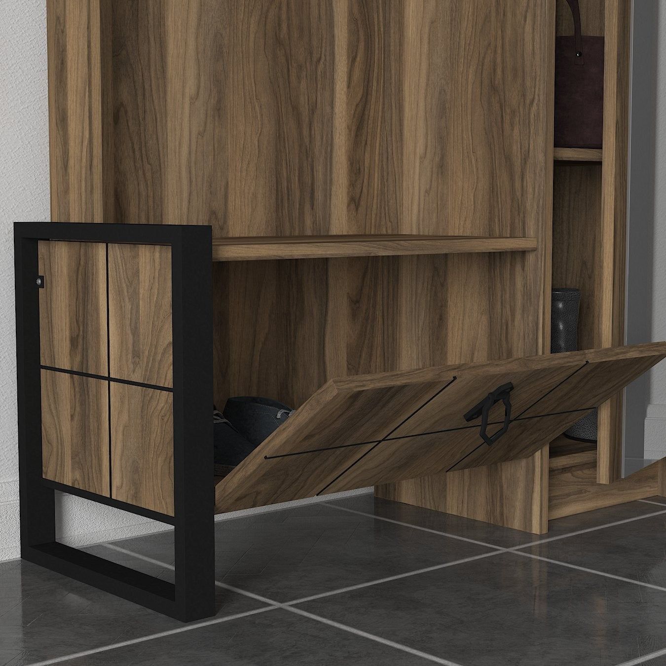 Mobilier hol LOST, nuc, PAL melaminat, 90x35x180 cm