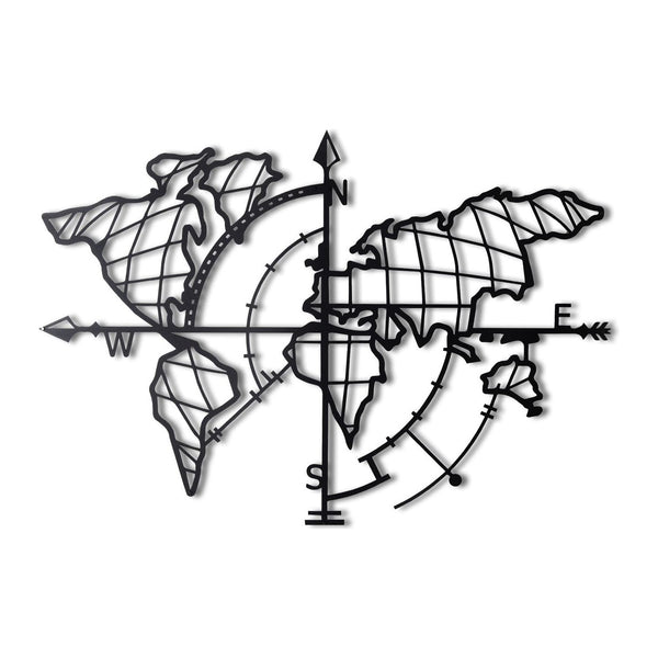 Decoratiune perete WORLD MAP, negru, metal, 95x65 cm