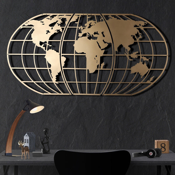 Accesoriu decorativ World Map Globe, auriu, metal, 60x120 cm