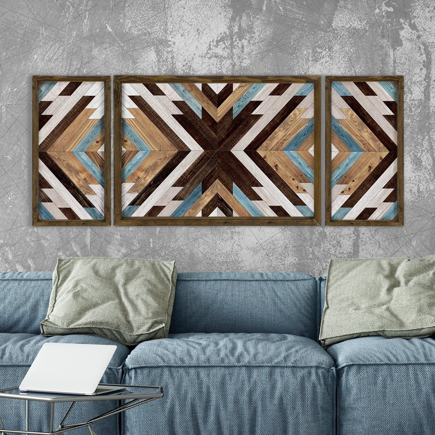 Set 3 tablouri TAH038, multicolor, lemn, 100x50 cm