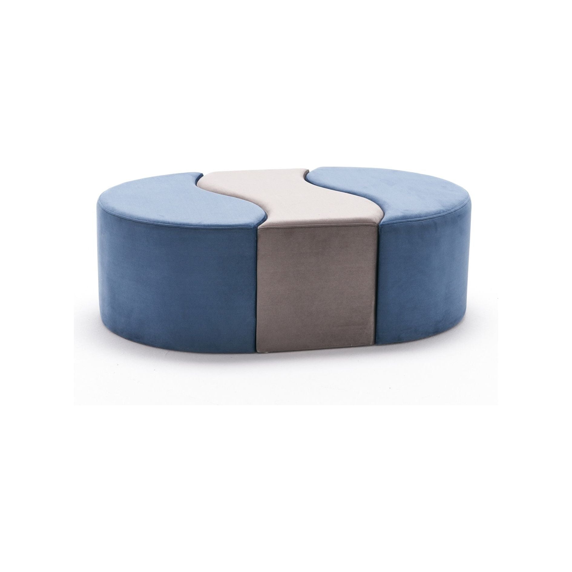 Set 3 taburete ALYA, stofa catifelata albastru/gri, 120x80x40 cm