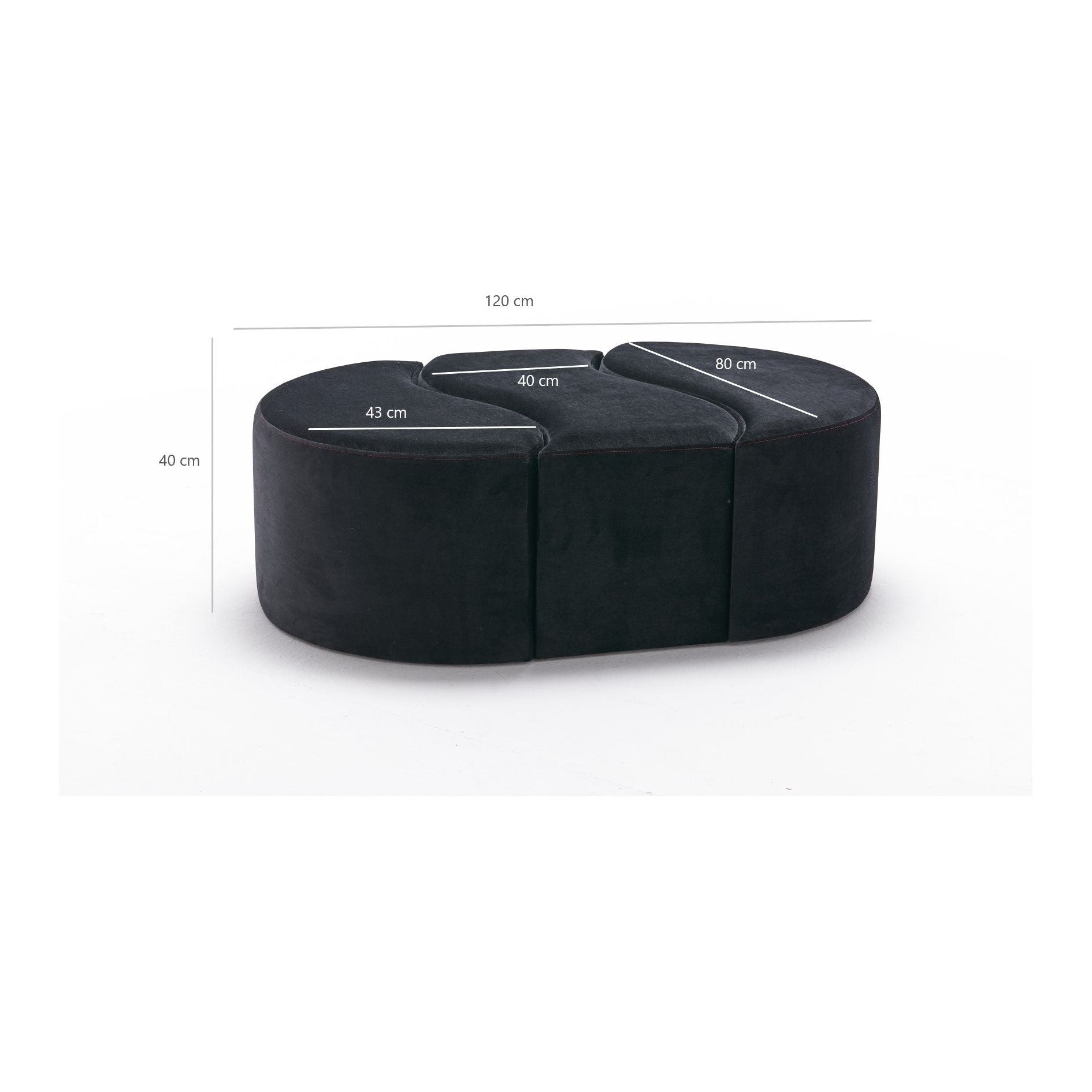 Set 3 taburete ALYA, stofa catifelata negru, 120x80x40 cm