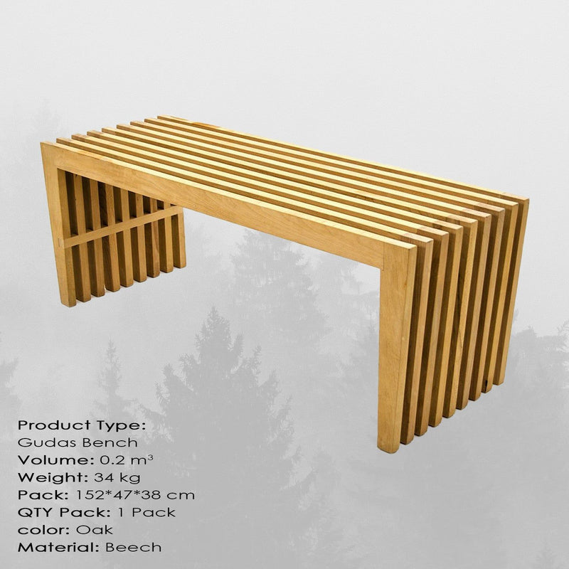 Banca Gudas Large, stejar, lemn, 150x36x45 cm