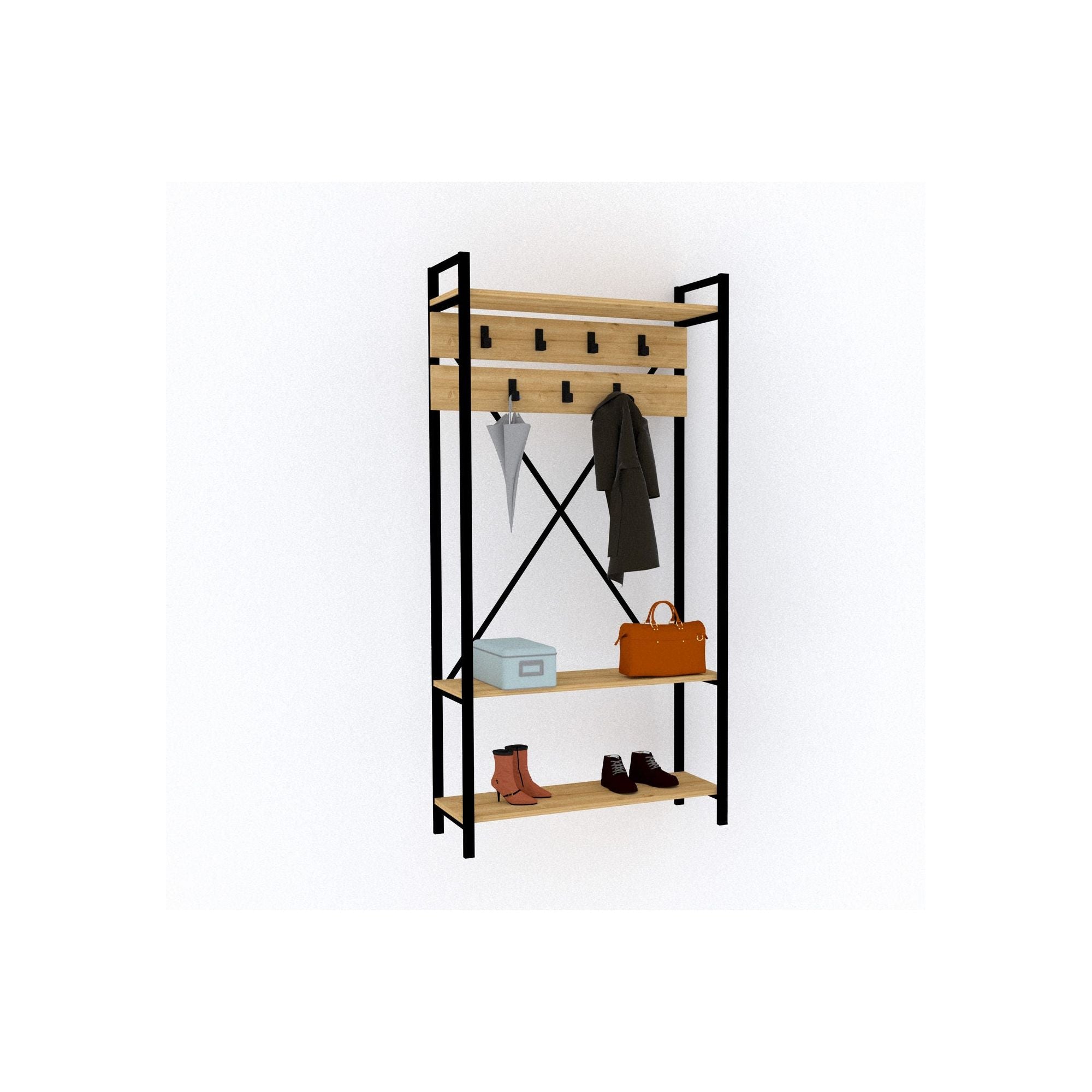 Mobilier hol 835PUQ4008, stejar/negru, PAL melaminat/metal, 90x34x180 cm