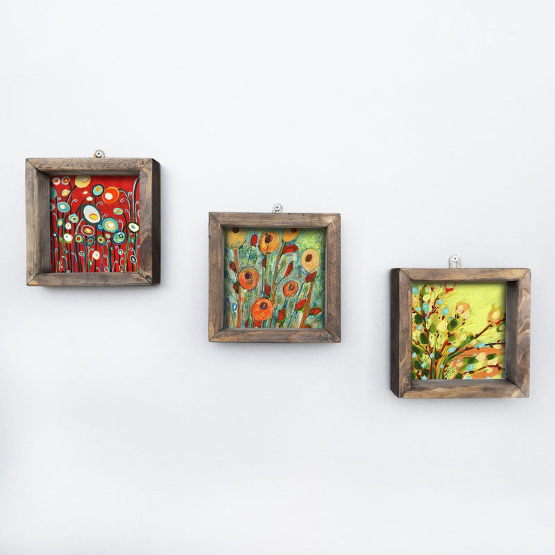 Set 3 Tablouri UKZM018, lemn de pin, multicolor-imprimeu floral, 15x15 cm