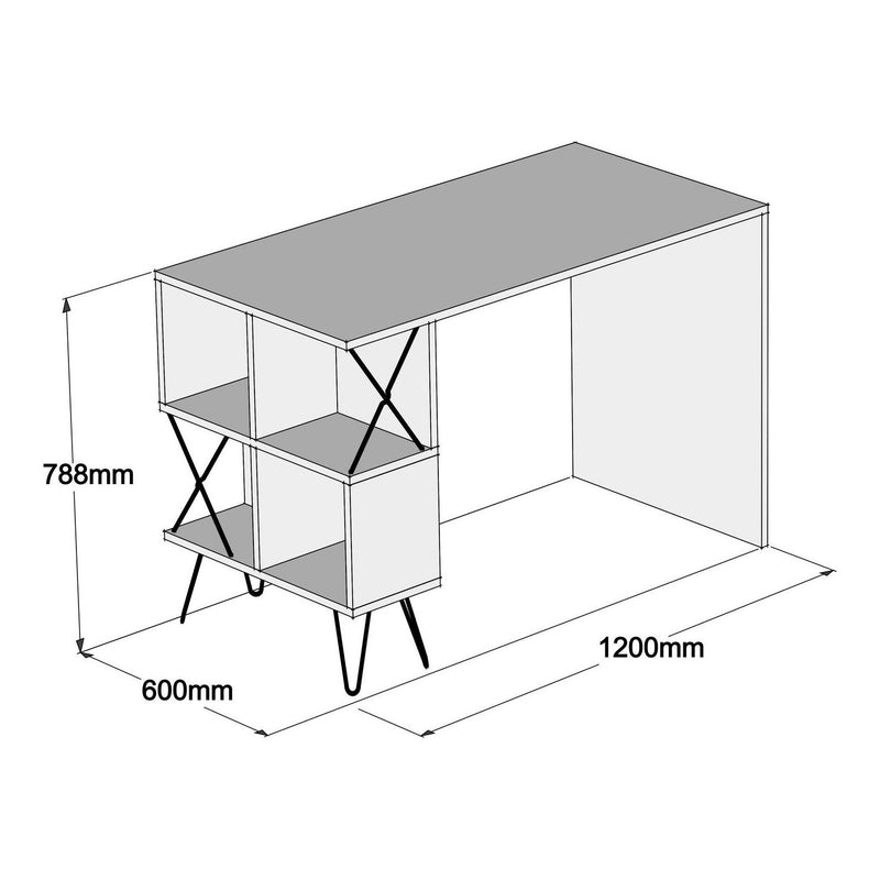 Birou Extra, alb/negru, PAL melaminat/metal, 120x60x79 cm