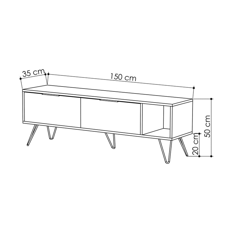 Comoda TV FUROKI, stejar/negru, PAL melaminat, 150x35x50 cm