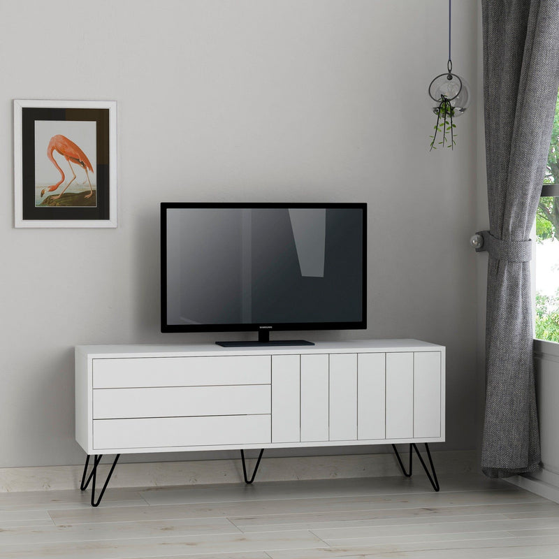 Comoda TV Picadilly, alb, PAL/metal, 139x36x57 cm