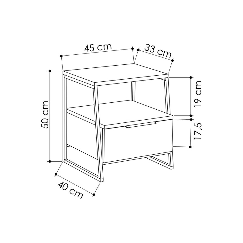 Noptiera 855DTE3555, gri, PAL/metal, 75x40x50 cm