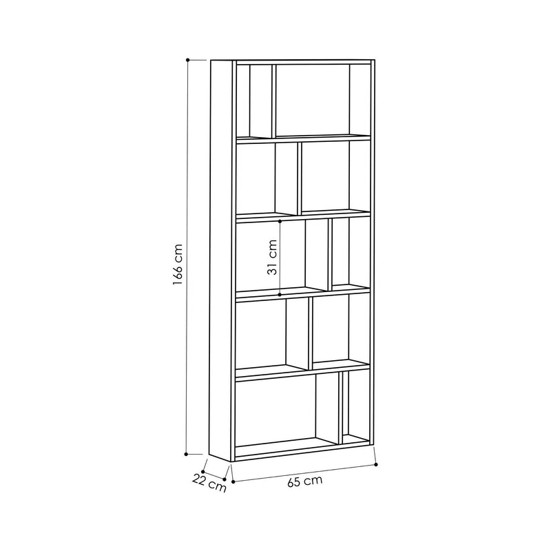 Biblioteca Onda, alb, PAL melaminat, 65x22x166 cm