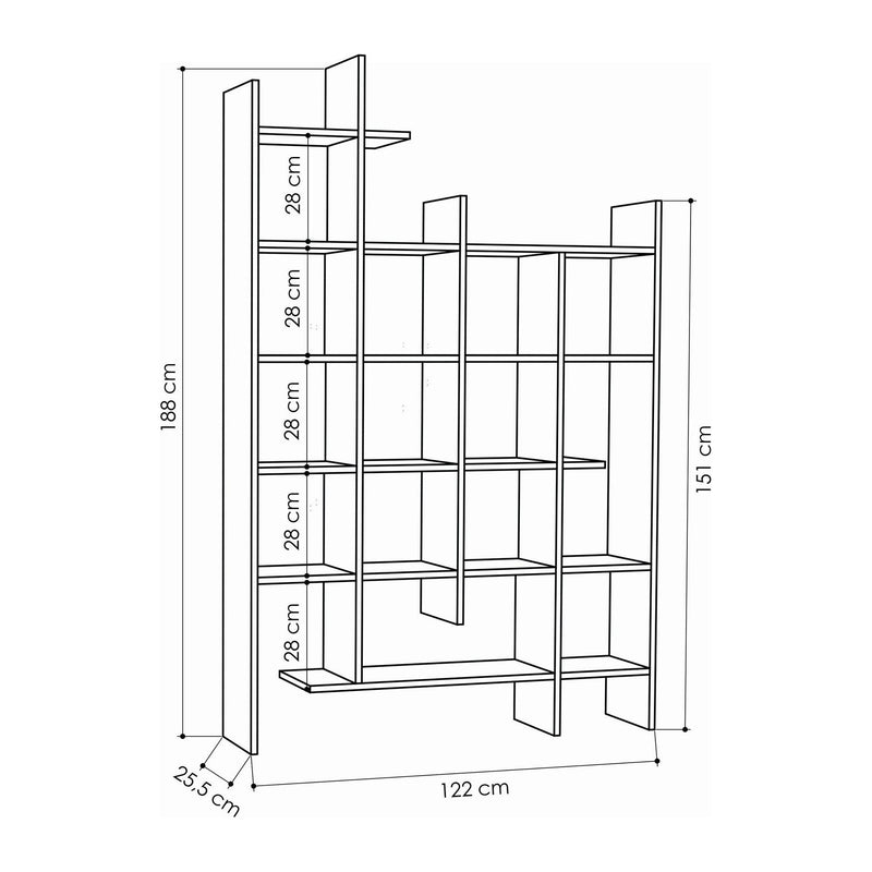 Biblioteca MANCO, gri, PAL melaminat, 122x26x188 cm