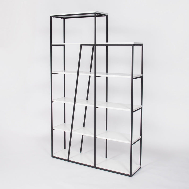 Biblioteca Kitaplik, alb/negru, PAL/metal, 110x29x178 cm