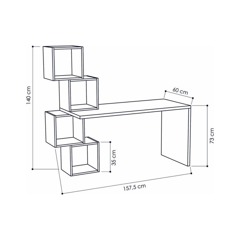 Birou BALANCE, alb, PAL melaminat, 158x60x73/140 cm