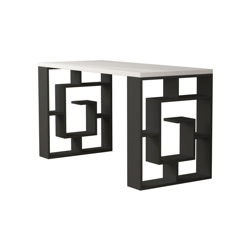 Birou Maze, alb/gri antracit, PAL, 140x60x75 cm